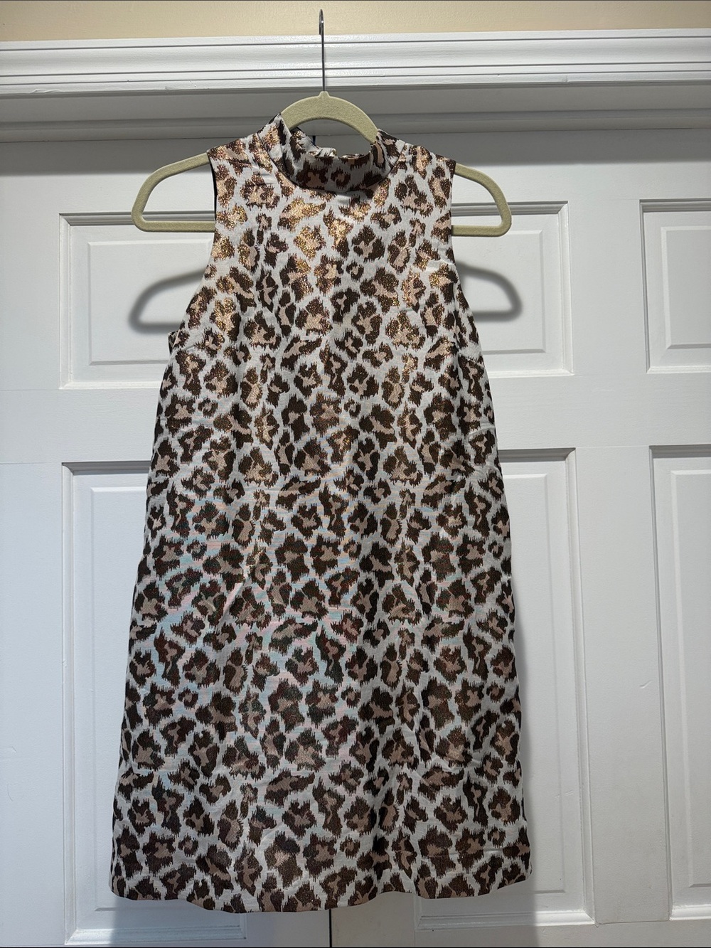 VENUS Sleeveless Leopard Print Mock Neck Mini Dress - Brown & Cream